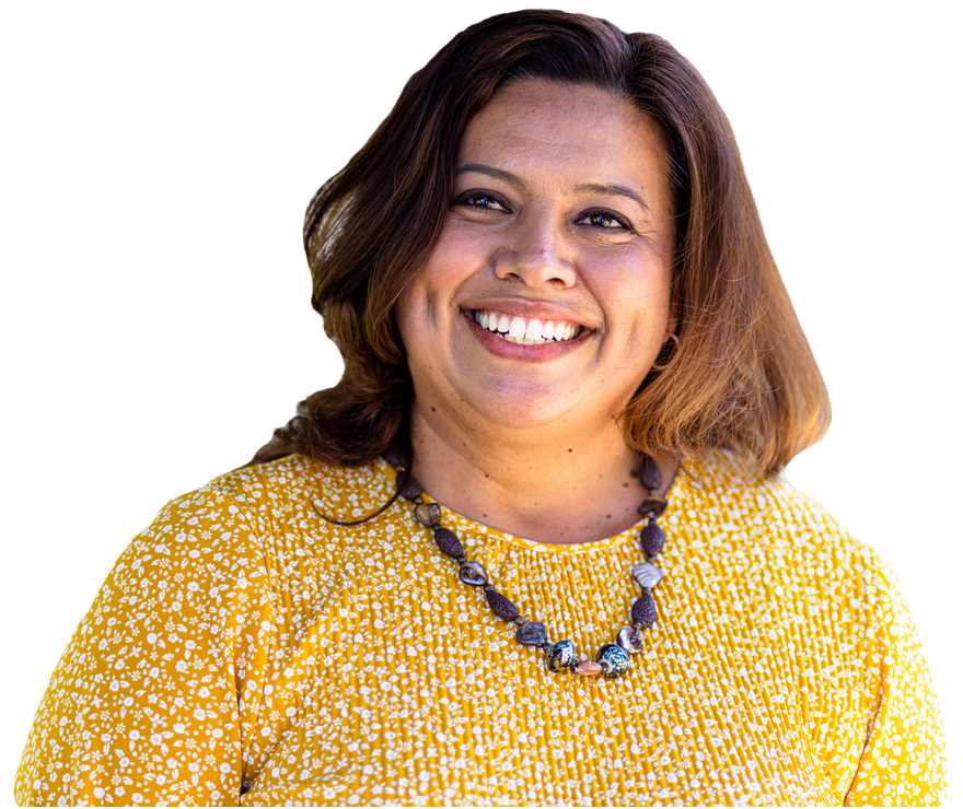 Woman in yellow shirt smiling